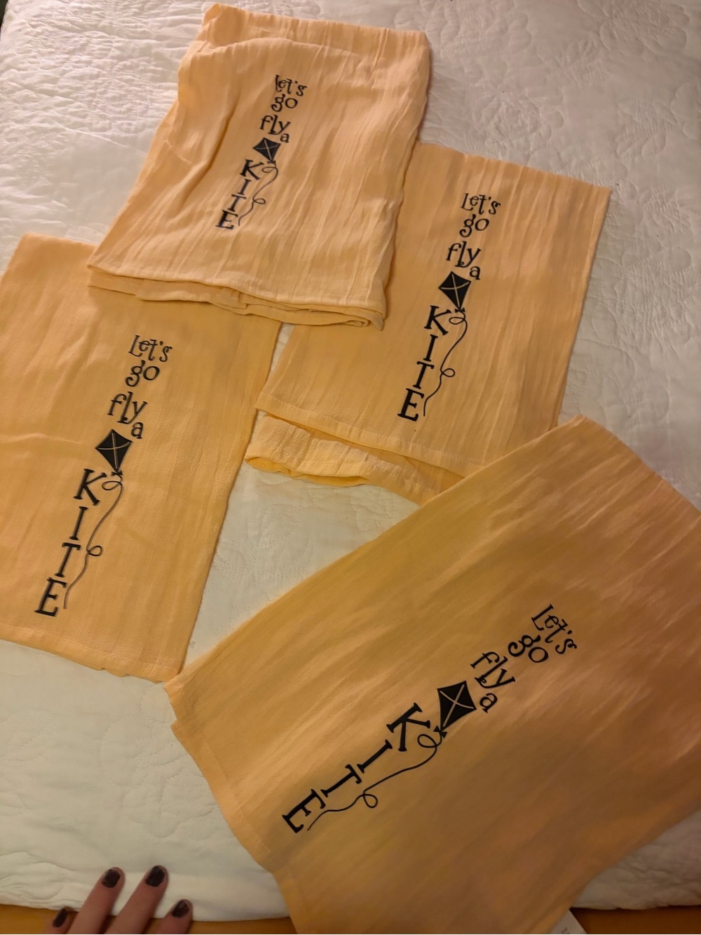 Four flour sack towels- "Let's Go Fly a Kite" Mary Poppins